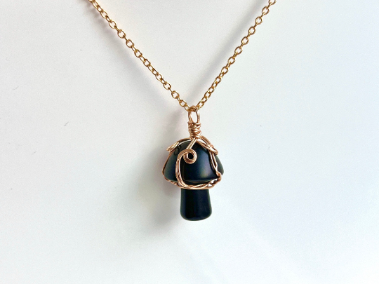 Obsidian Mushroom Necklace